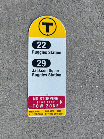 Decommissioned MBTA Bus Stop Signs: 22 Ruggles; 29 Jackson Sq or Ruggles