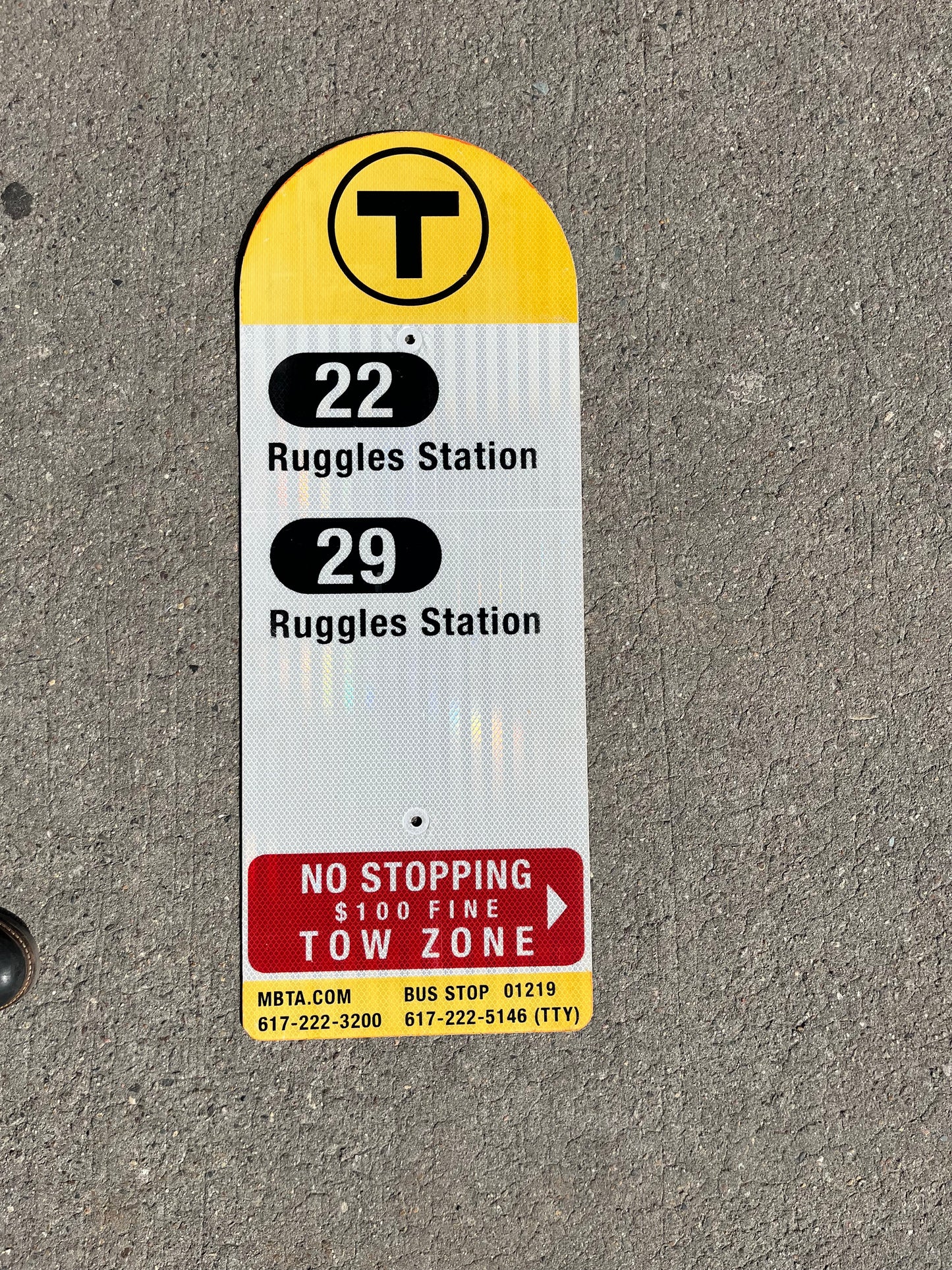 Decommissioned MBTA Bus Stop Signs: 22 Ruggles; 29 Jackson Sq or Ruggles