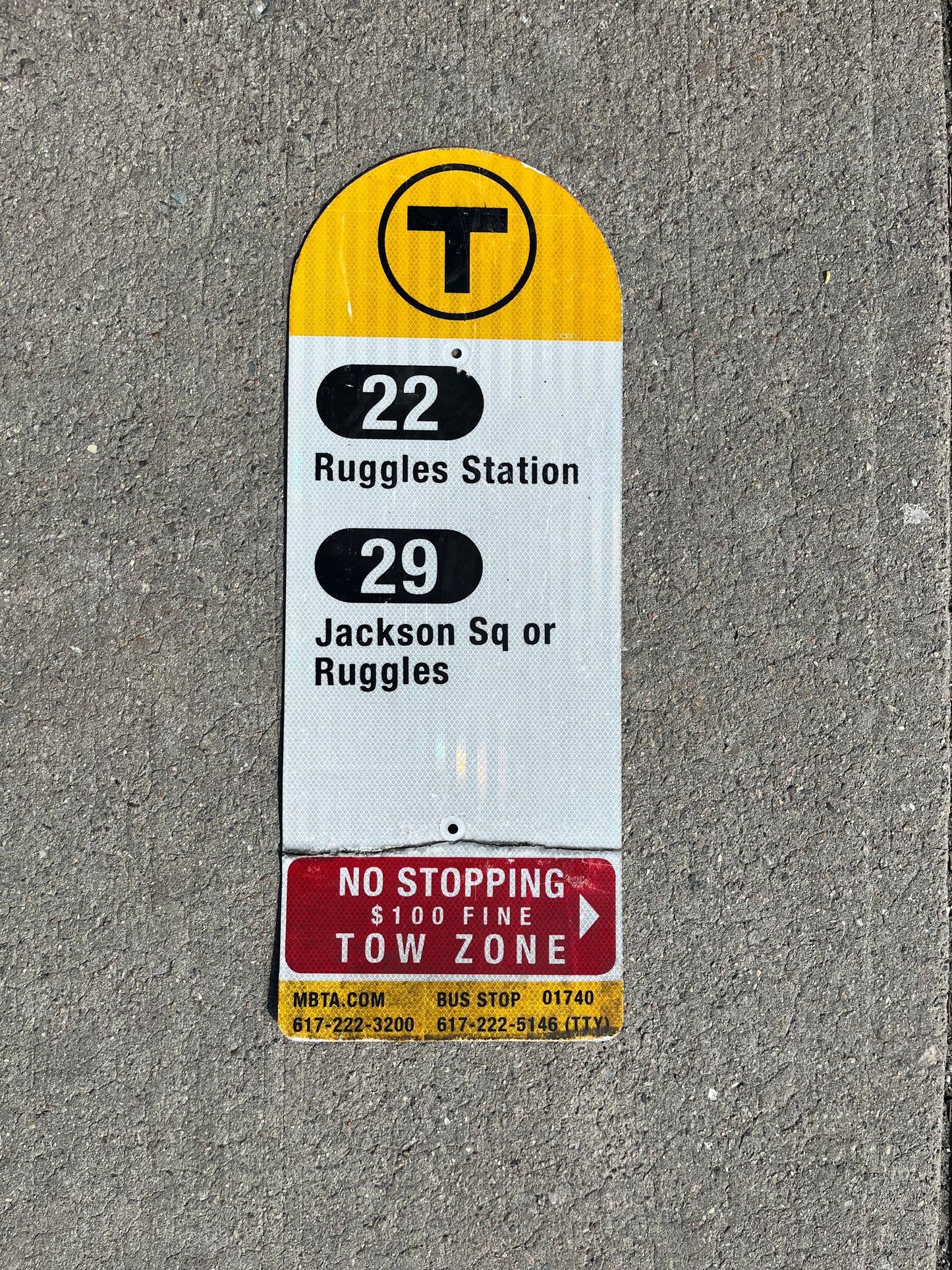 Decommissioned MBTA Bus Stop Signs: 22 Ruggles; 29 Jackson Sq or Ruggles