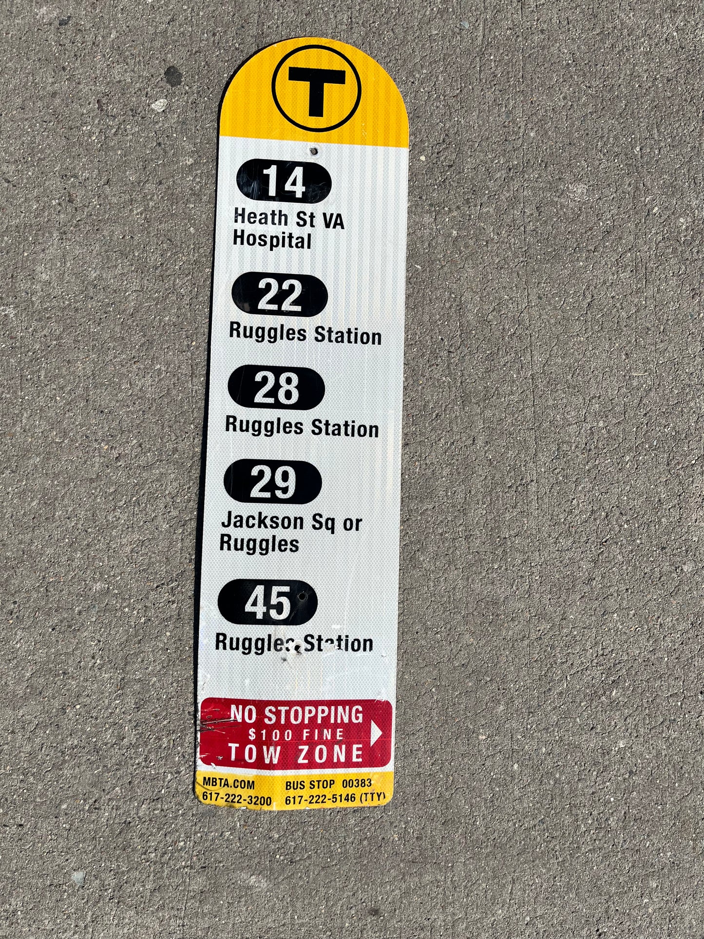 Decommissioned MBTA Bus Stop Signs: 14, 19, 22, 23, 28, 29, 44, 45