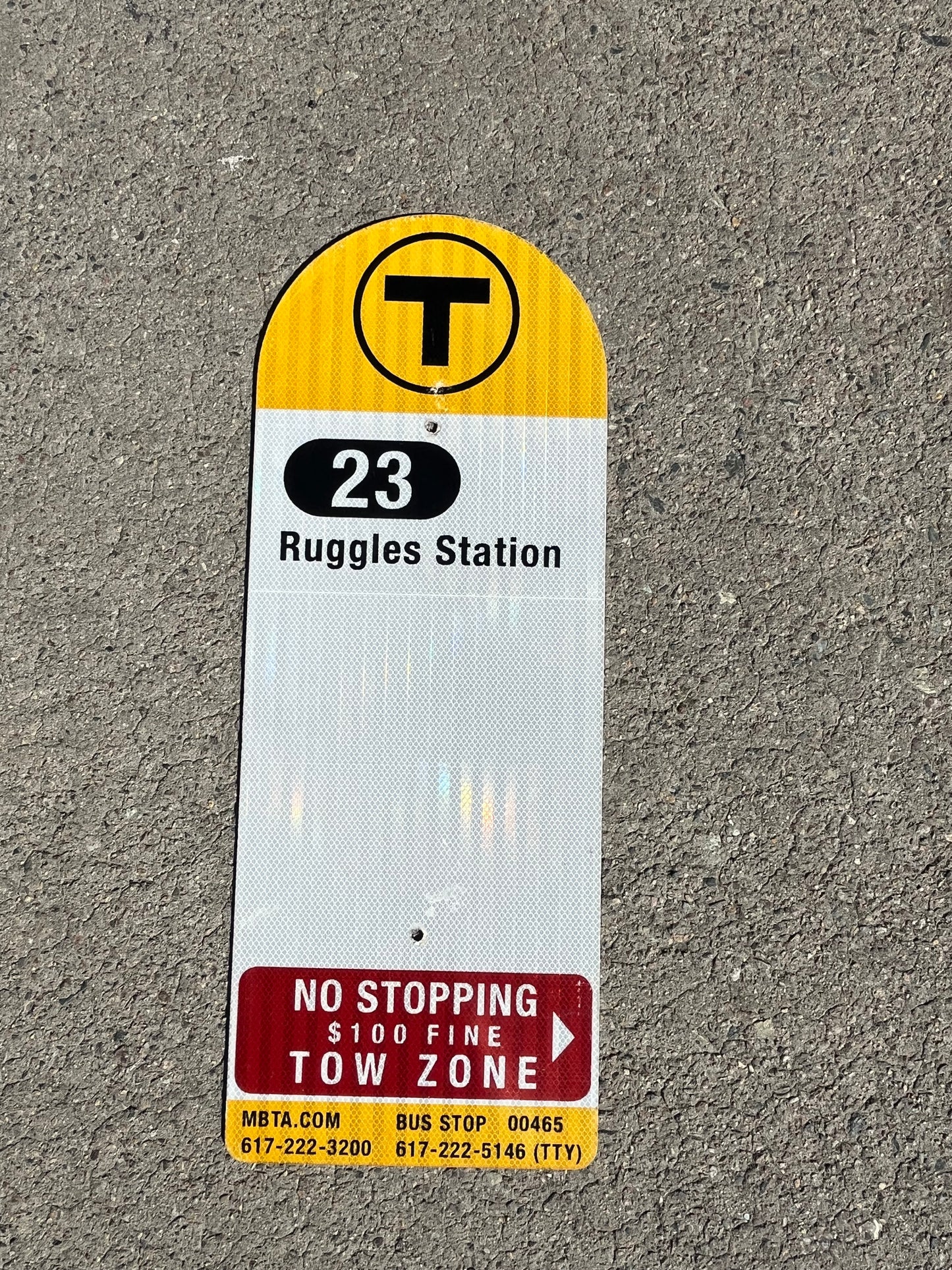 Decommissioned MBTA Bus Stop Signs: 23 Ruggles; 29 Jackson Sq or Ruggles