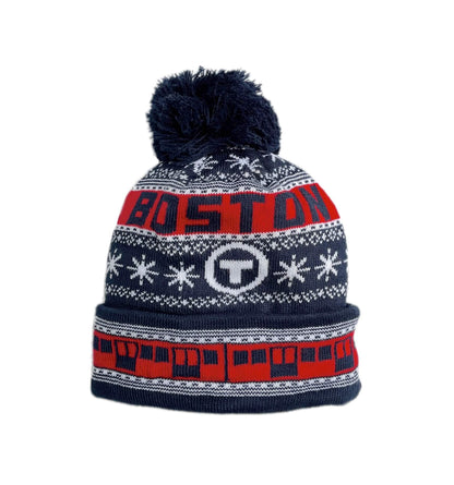 Boston MBTA Red Line Train Pom Pom Hat