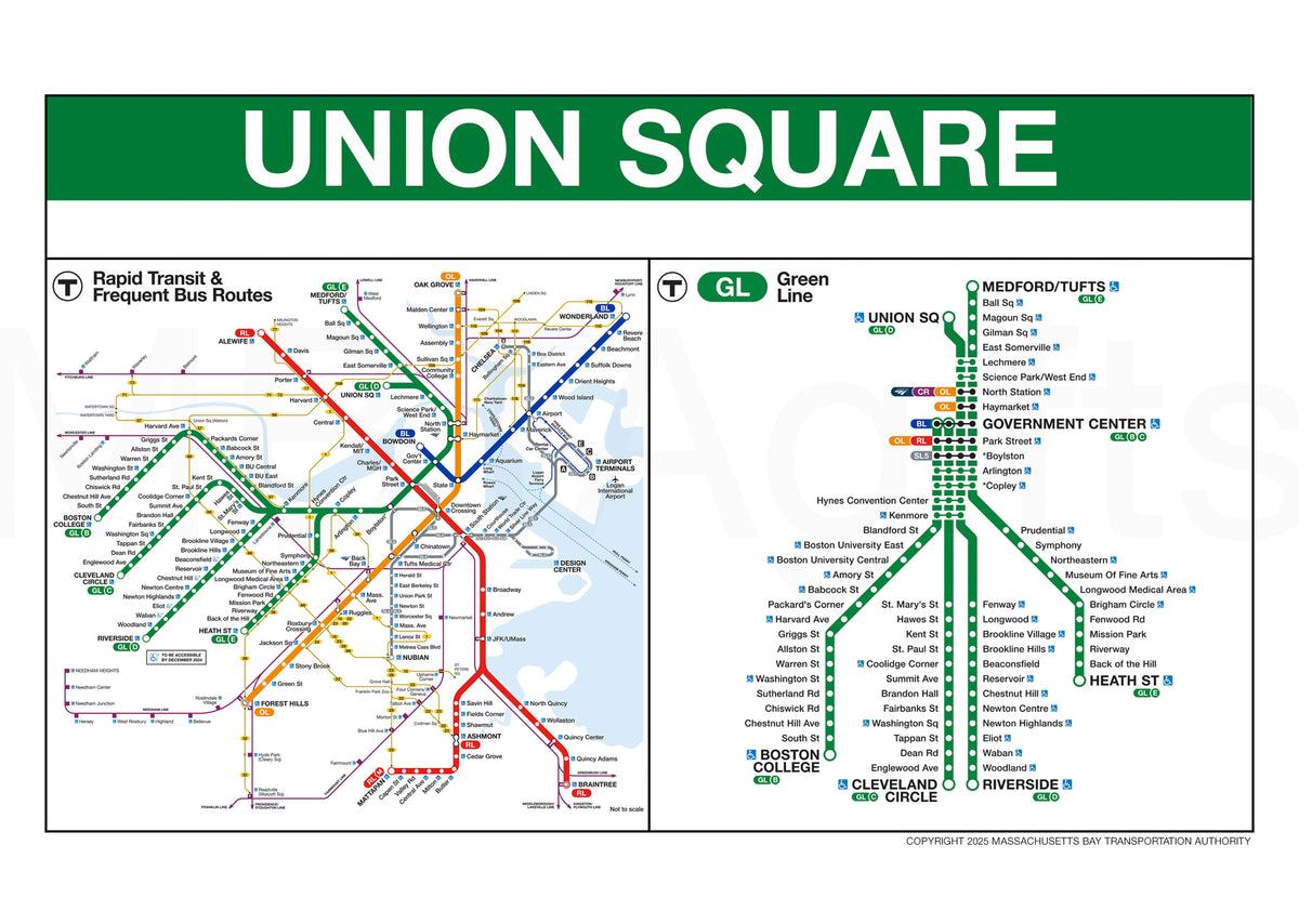 Boston Union Rates Map Boston MBTA UNION SQUARE Green Line Station Greeting Card – MBTAgifts