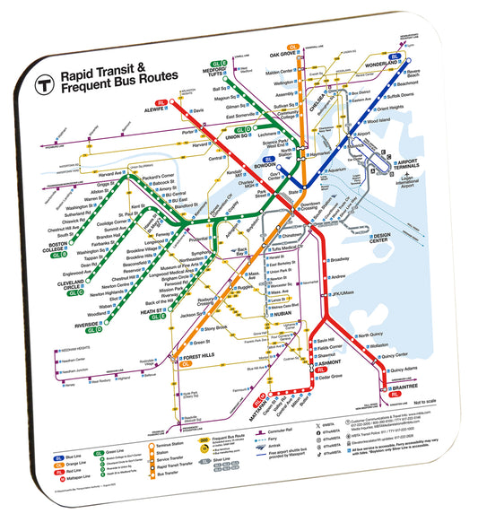 Boston MBTA Rapid Transit & Frequent Bus Routes Map Coaster