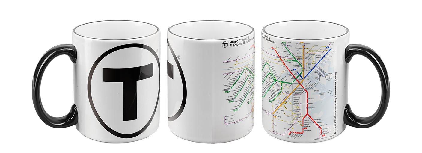 Boston MBTA T Logo with Rapid Transit Map Mug