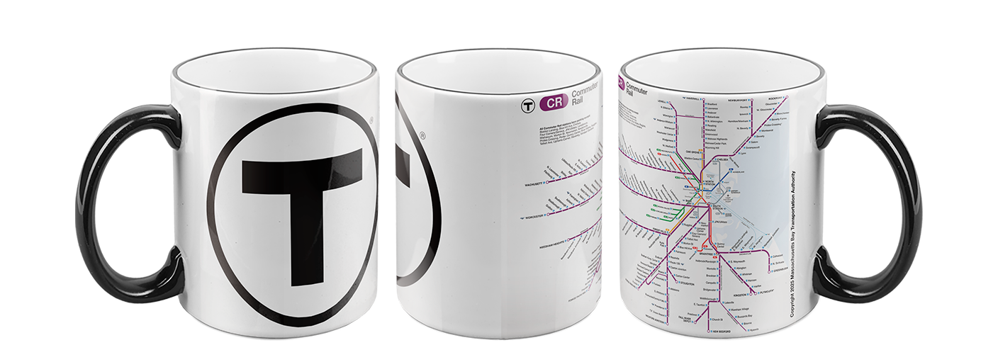 Boston MBTA T Logo with Commuter Rail Map Mug