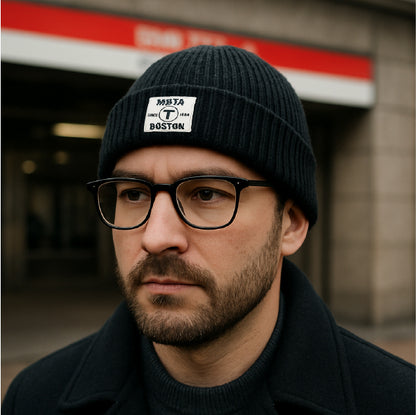 Boston MBTA Since 1964 T Logo Black Winter Beanie Hat