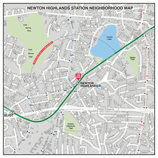 MBTA Newton Highlands Station Neighborhood Map (2022)