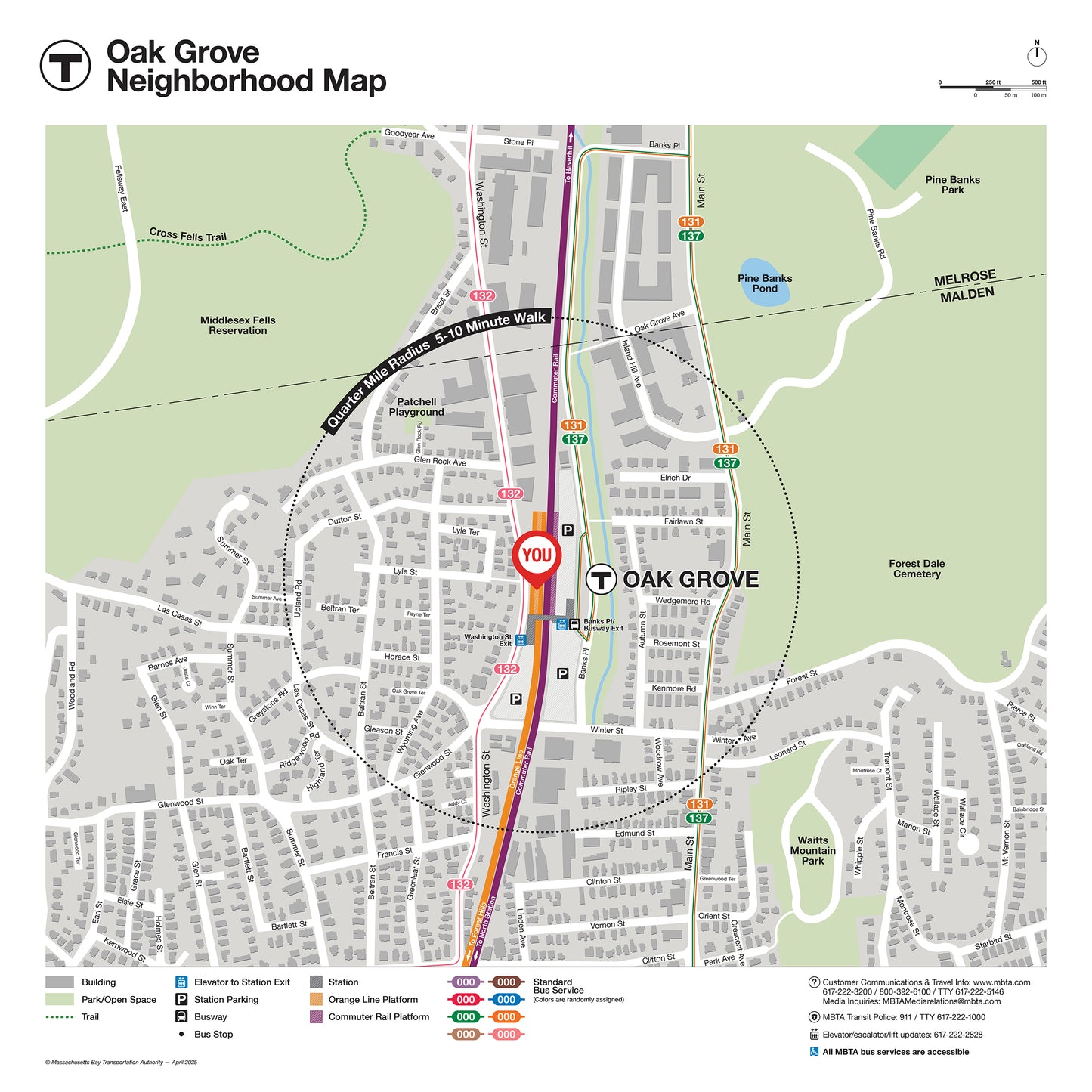MBTA Oak Grove Station Neighborhood Map (Apr. 2025)