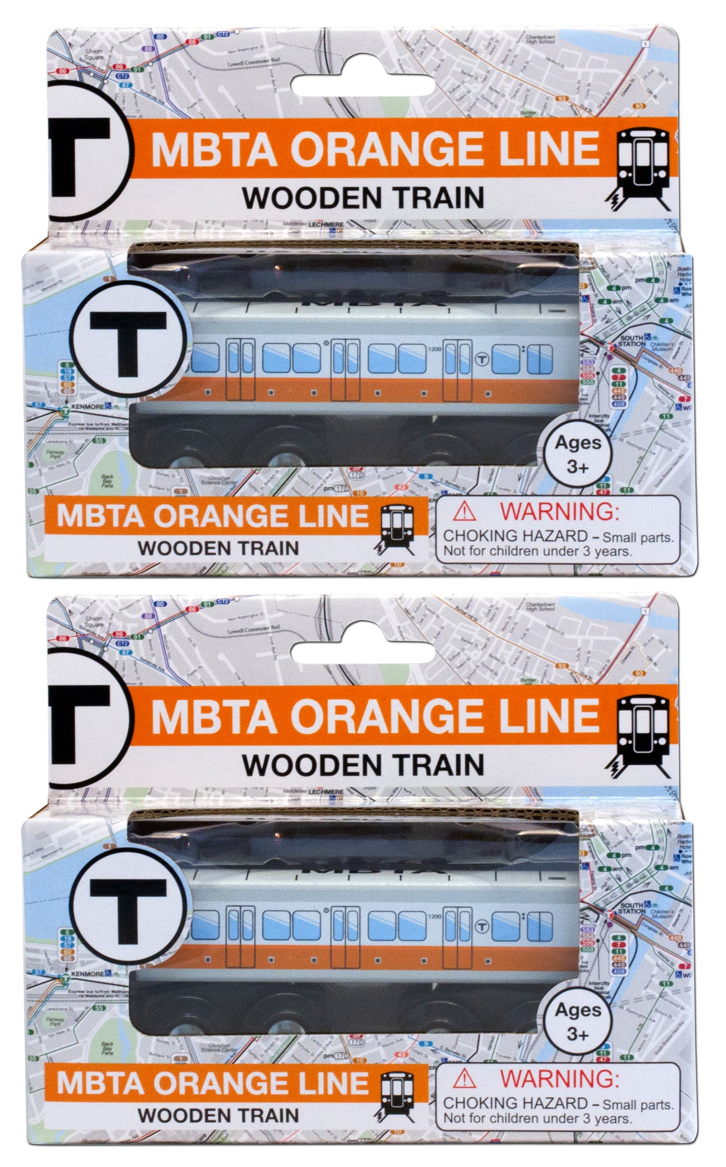 MBTA Orange Line Wooden Toy Train - Two Car Bundle (Save 10%)