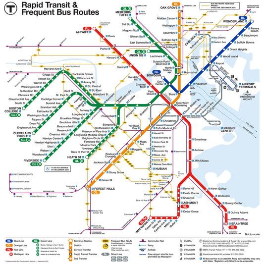 2024 MBTA Rapid Transit & Frequent Bus Routes Map (September)