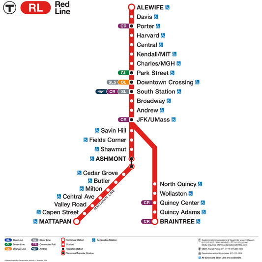 2025 MBTA Red Line Map (Station Wall Panel Format)