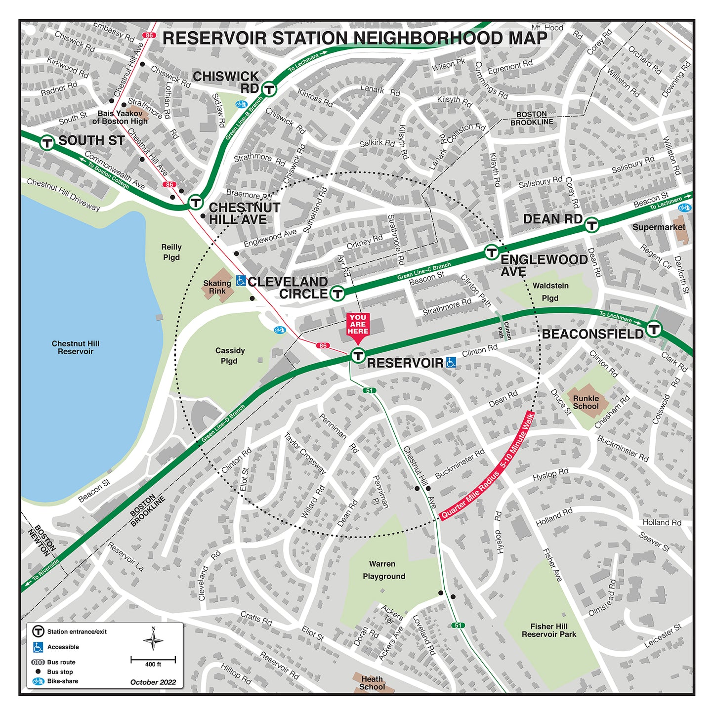 MBTA Reservoir Station Neighborhood Map (October 2022)