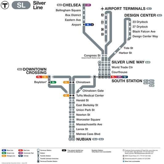 2025 MBTA Silver Line Map (Station Wall Panel Format)