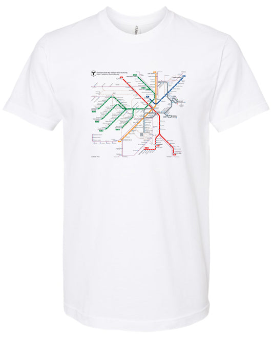 Boston MBTA Map on White T-Shirt (ADULT UNISEX)