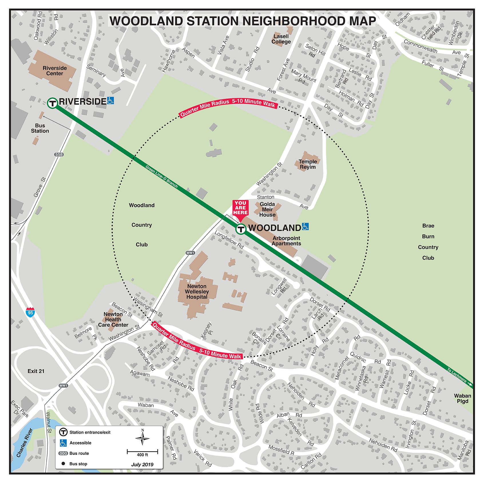 T Stop Map MBTA Woodland Station Neighborhood Map (July 2019) – MBTAgifts
