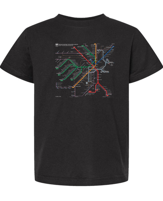 Boston MBTA Map on Black T-Shirt (TODDLER/YOUTH)