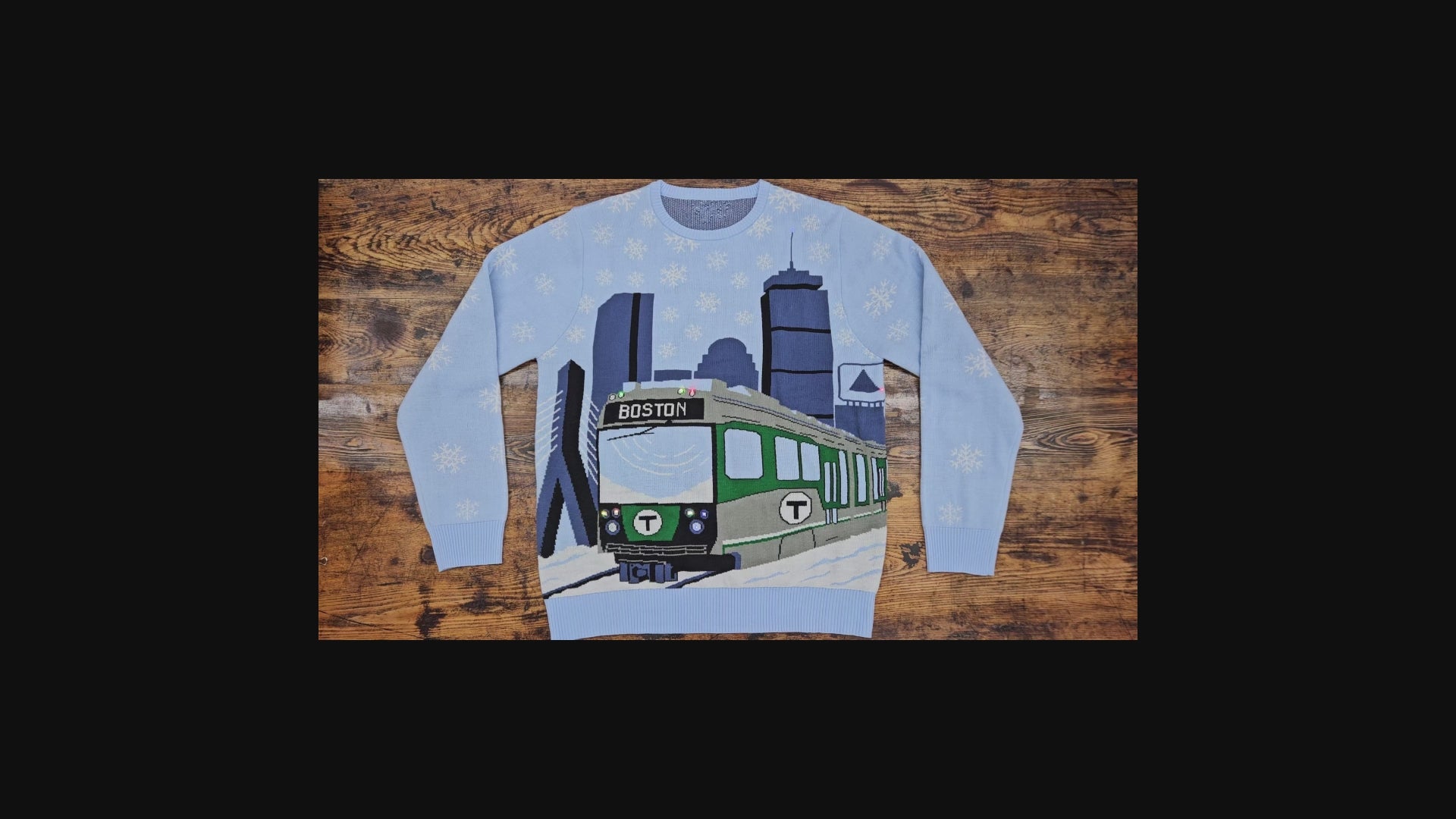 Boston MBTA Holiday Sweater 2025: Green Line with Skyline WITH LED
