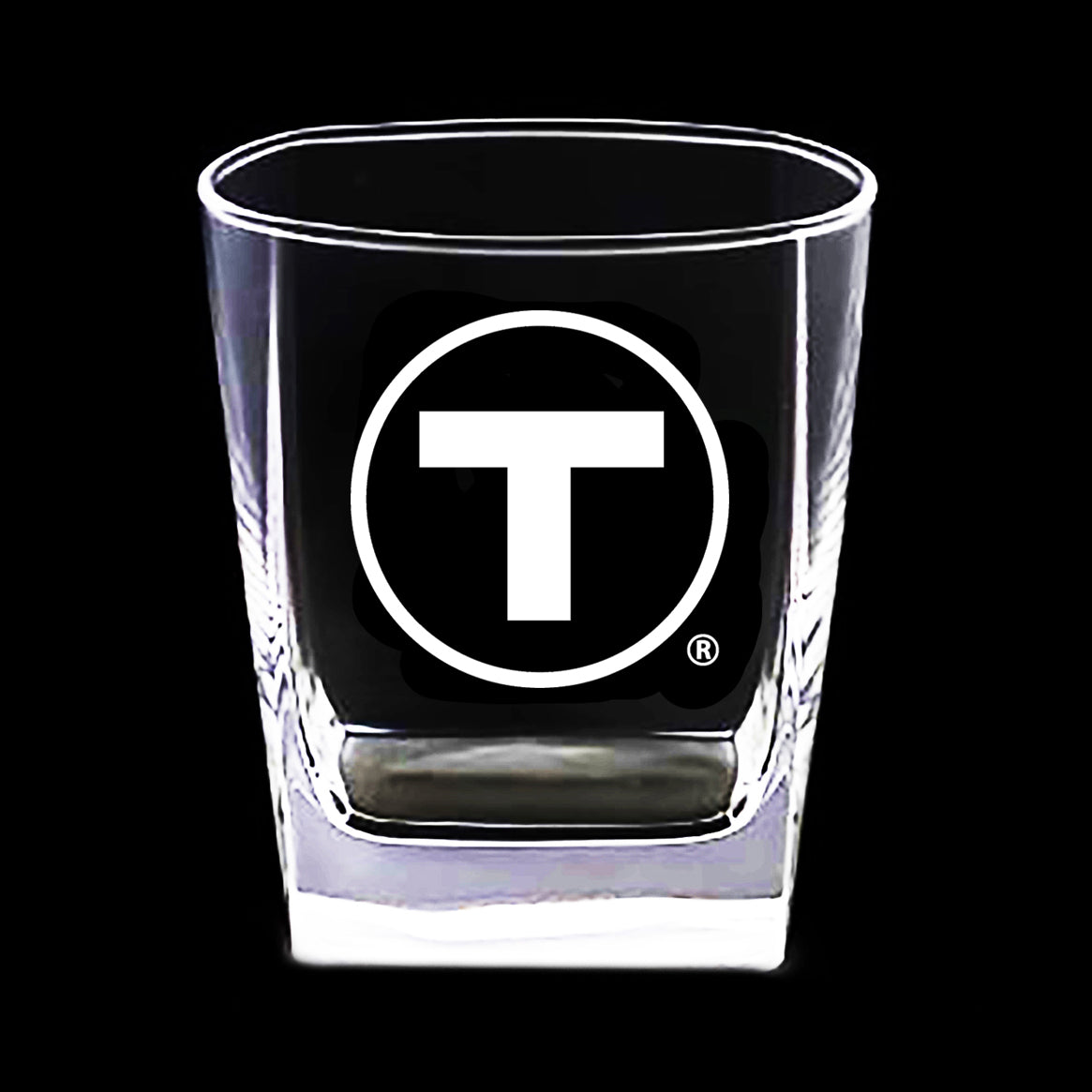 Boston MBTA T Logo Rocks Glass