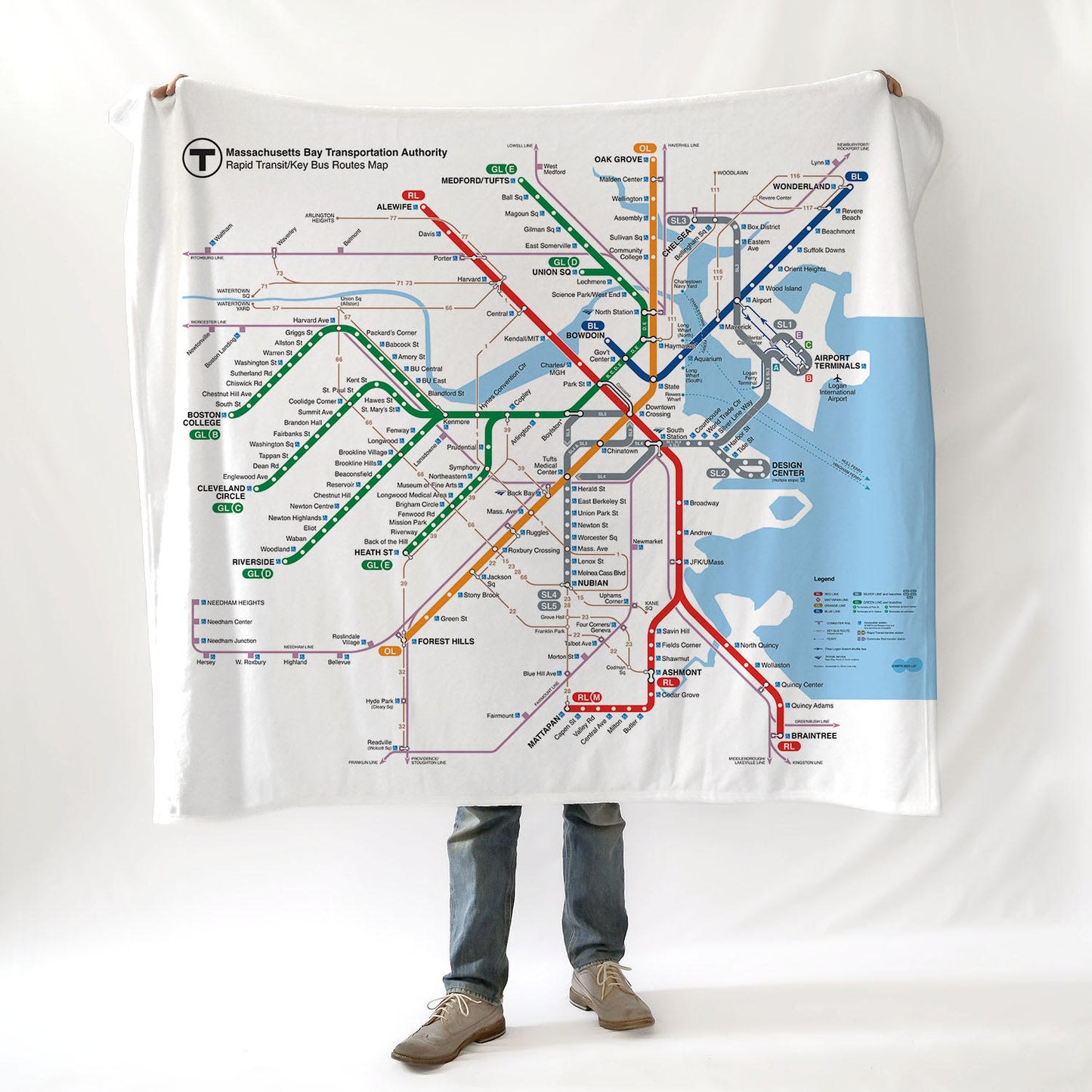 Boston MBTA Rapid Transit Map Plush Blanket