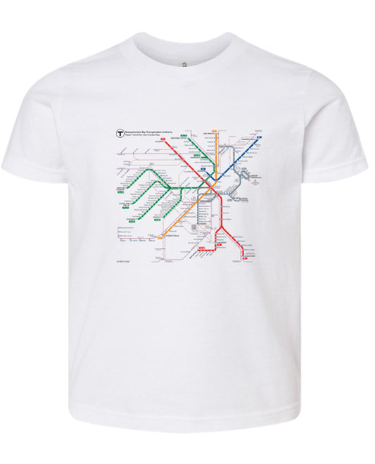 Boston MBTA Map on White T-Shirt (TODDLER/YOUTH)