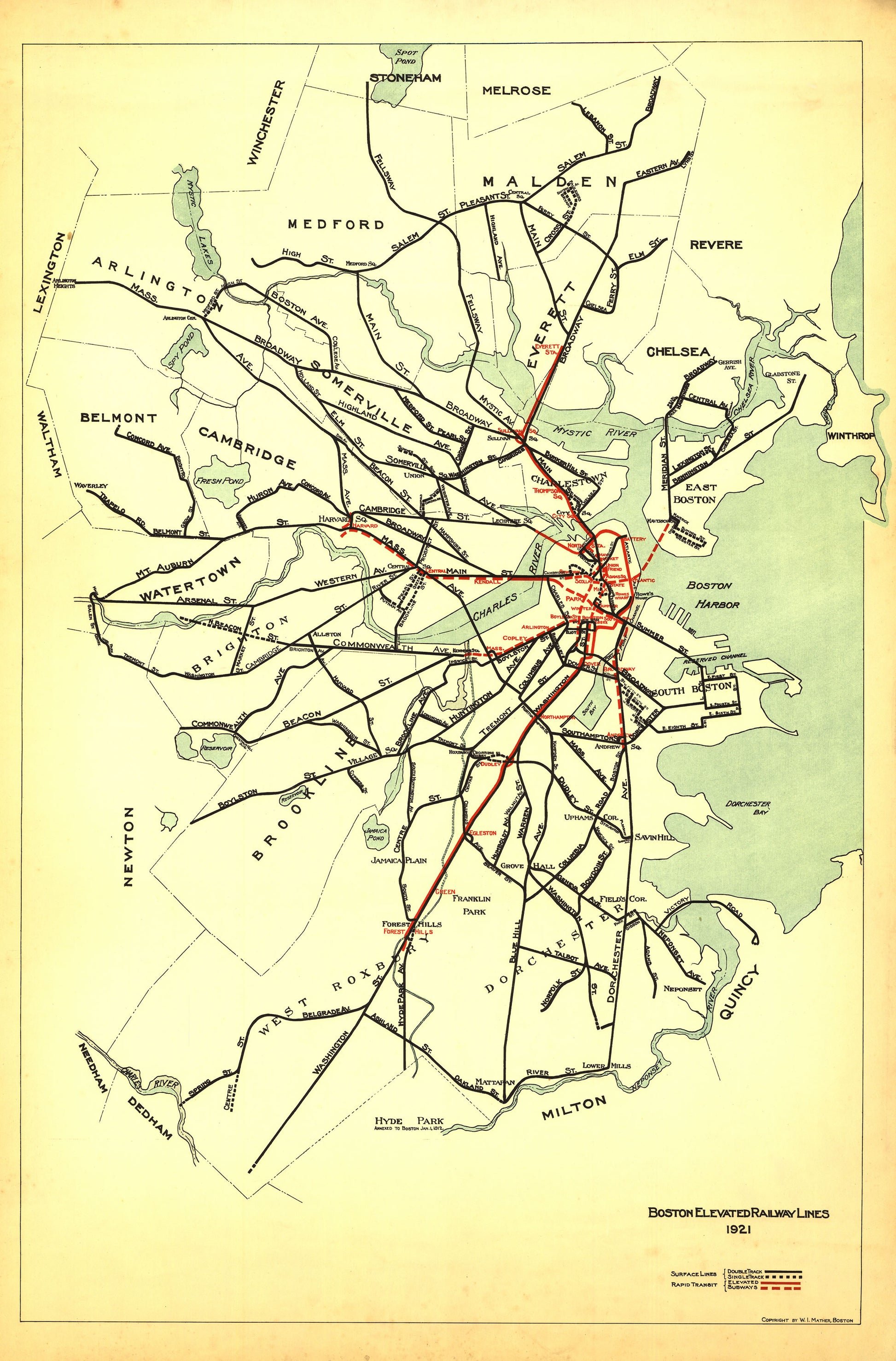 1921 Boston Elevated Railway Co. System Map