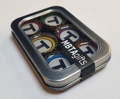 Boston MBTA "T" Logos Six Bottlecap Magnet Set in Tin