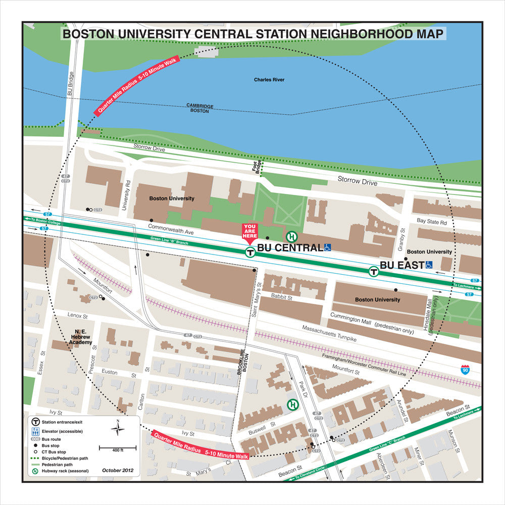 Boston Union Rates Map MBTA Boston University Central Neighborhood Map (Oct. 2012) – MBTAgifts