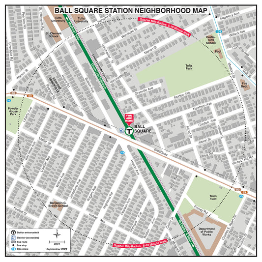 Green Line Station Neighborhood Map: Ball Square (Sept. 2021)