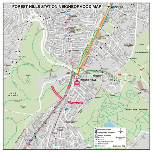 Orange Line and Commuter Rail Station Neighborhood Map: Forest Hills (Sept. 2022)