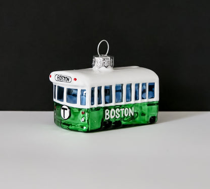 MBTA Green Line Trolley Glass Ornament