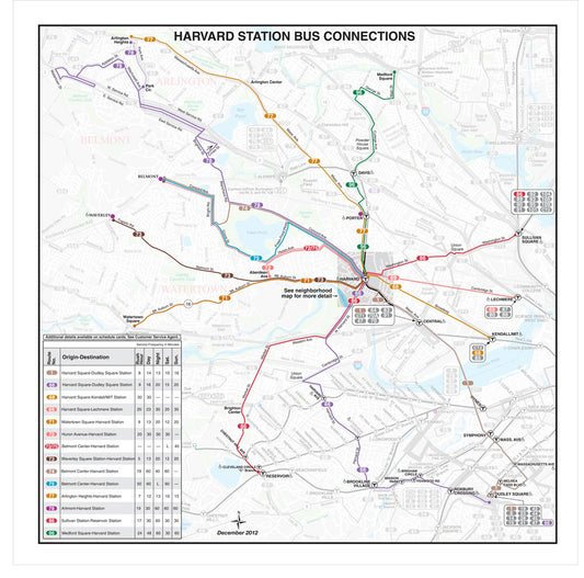 MBTA Harvard Station Bus Connections Map (Dec. 2012)