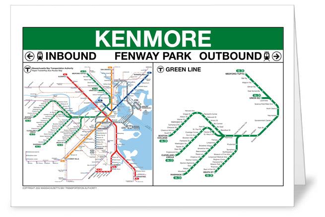 Green Line Station Greeting Card: Kenmore; Fenway Park