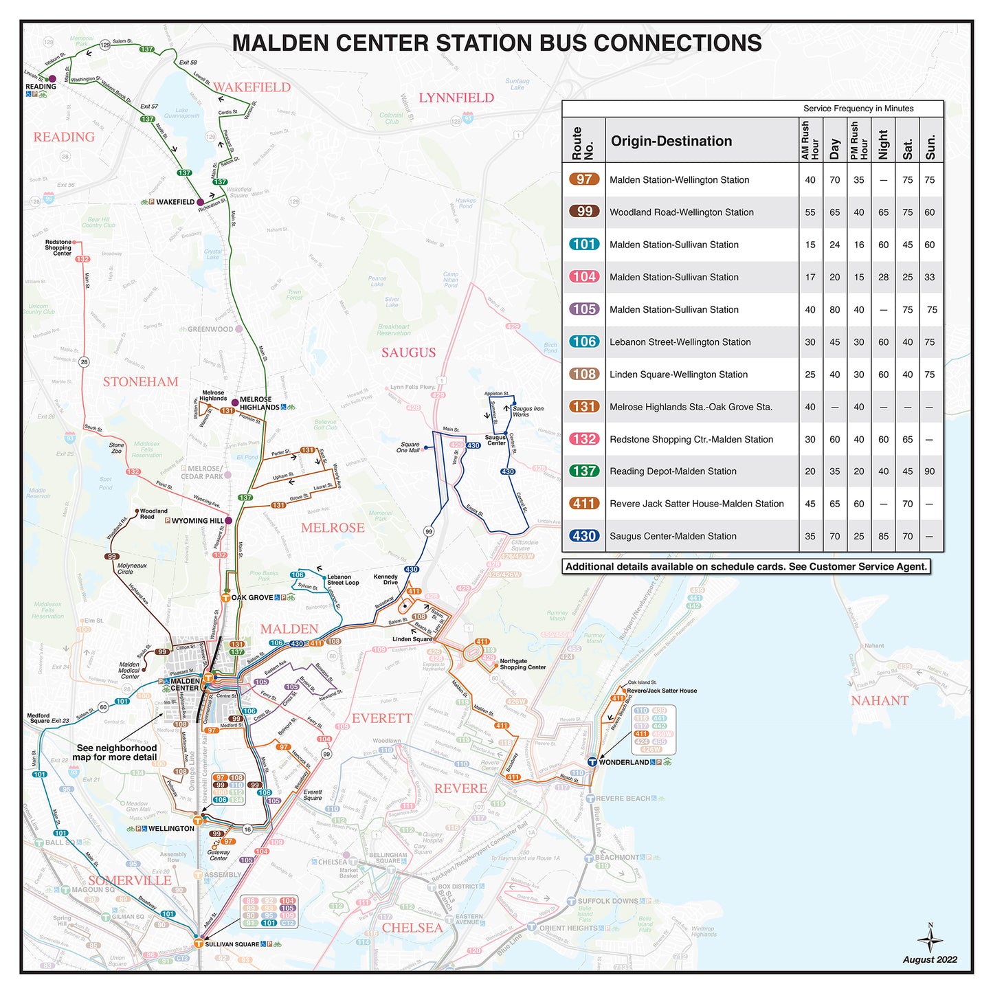 MBTA Malden Center Station Bus Connections Map (Sept. 2022)