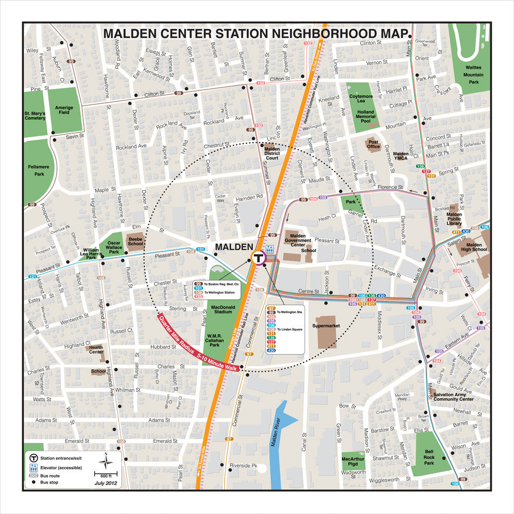 Orange Line Station Neighborhood Map: Malden Center (Jul. 2012)