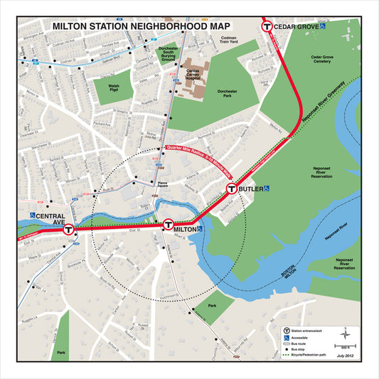 Red Line Station Neighborhood Map: Milton (Jul. 2012)