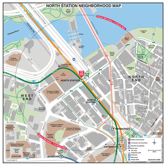 Green Line and Orange Line Station Neighborhood Map: North Station (Sept. 2022)