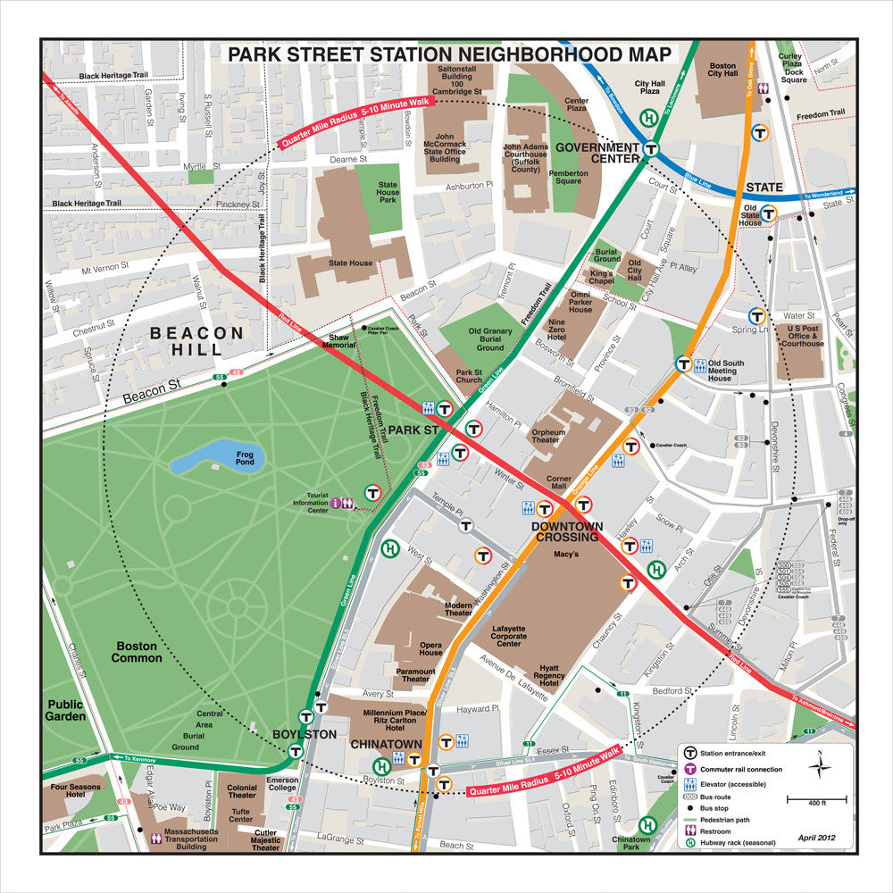 Green Line and Red Line Station Neighborhood Map; Park Street (Apr. 2012)
