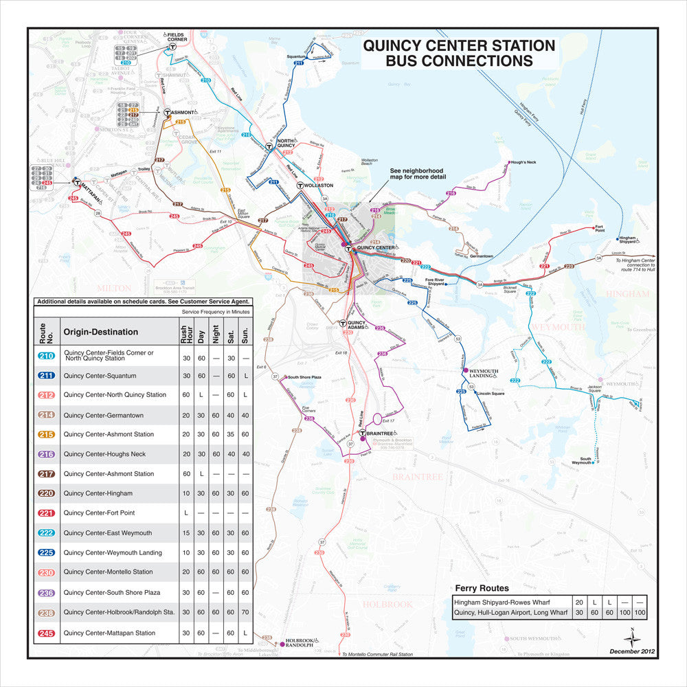 MBTA Quincy Center Station Bus Connections Map (Dec. 2012) – MBTAgifts