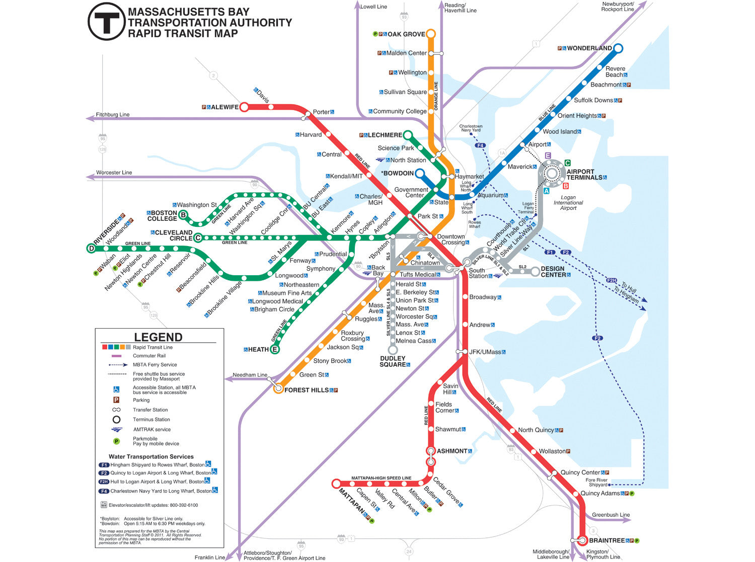 2011 MBTA Rapid Transit Map w/Commuter Rail