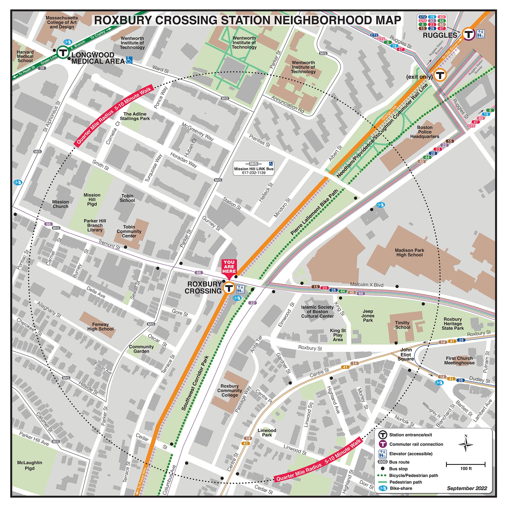 MBTA Roxbury Crossing Station Neighborhood Map (Sept. 2022) – MBTAgifts