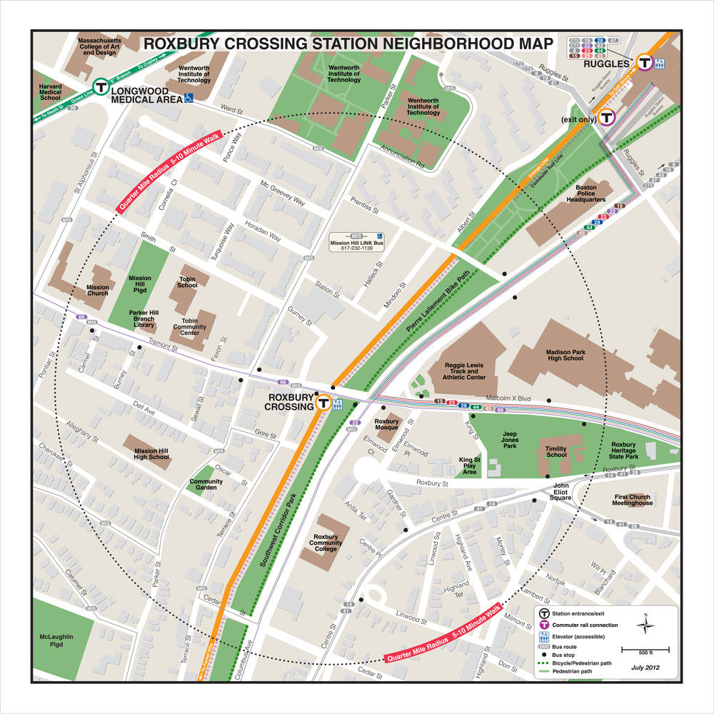 MBTA Roxbury Crossing Station Neighborhood Map (Jul. 2012) – MBTAgifts