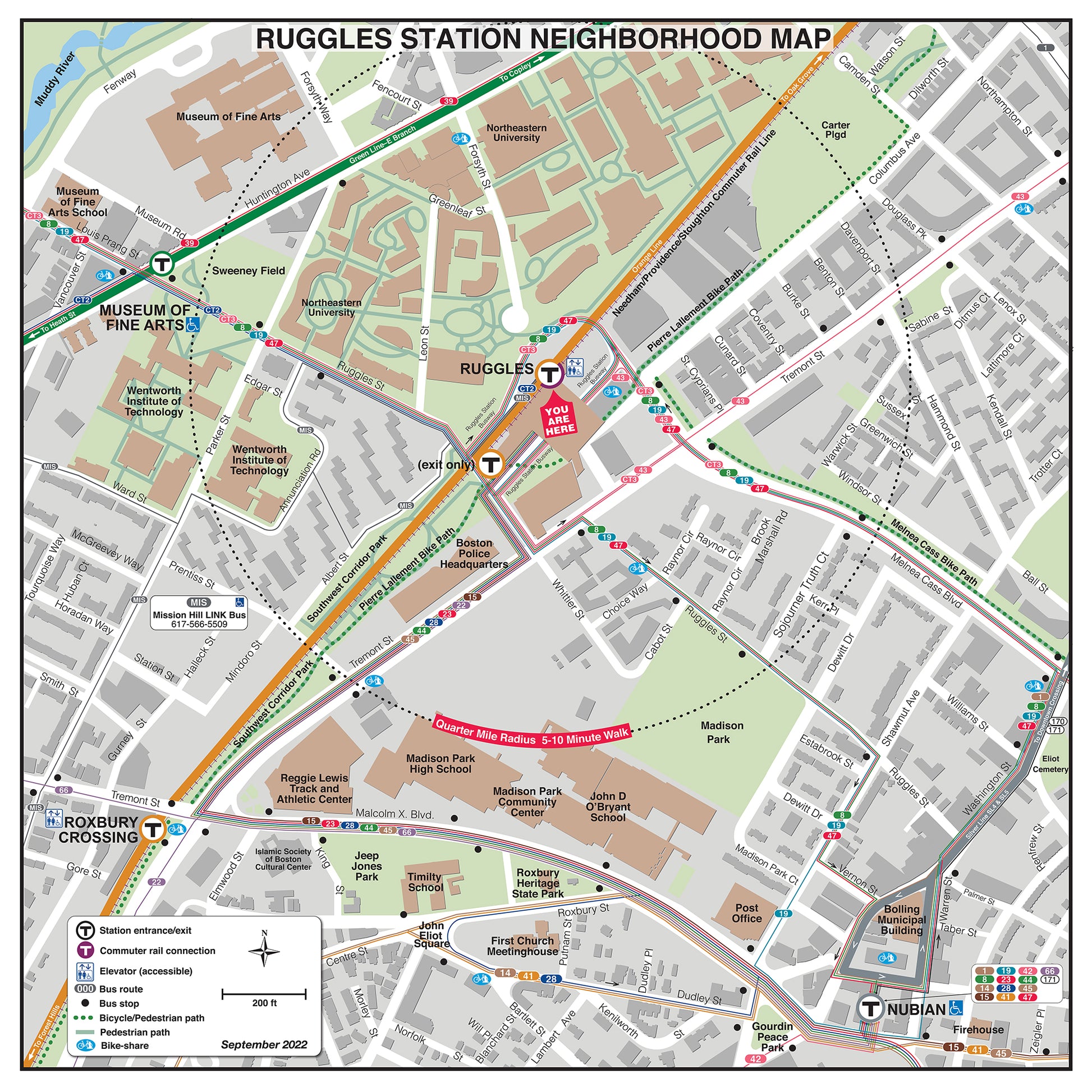 Orange Line and Commuter Rail Station Neighborhood Map: Ruggles (Sept. 2022)