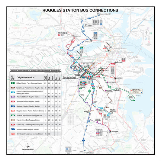 MBTA Ruggles Station Bus Connections Map (Dec. 2012)