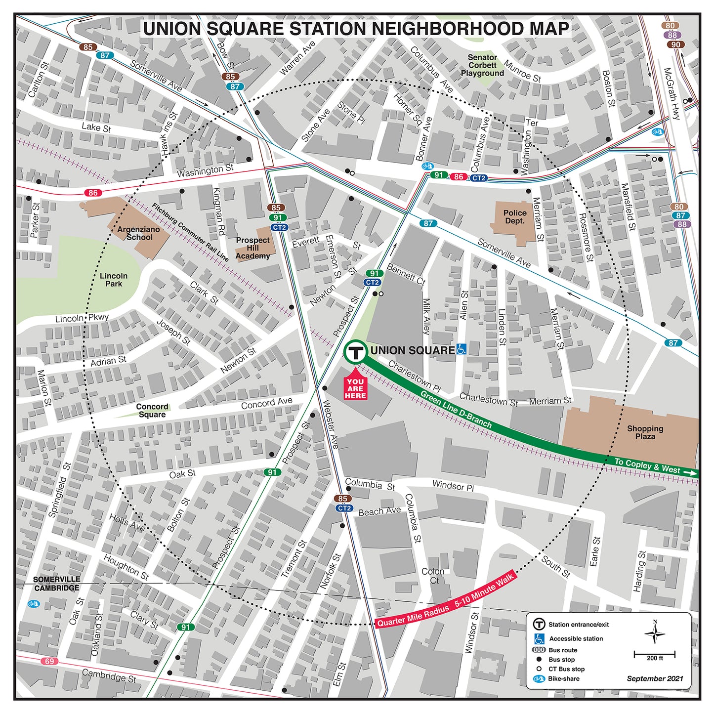 Green Line Station Neighborhood Map: Union Square (March 2022)