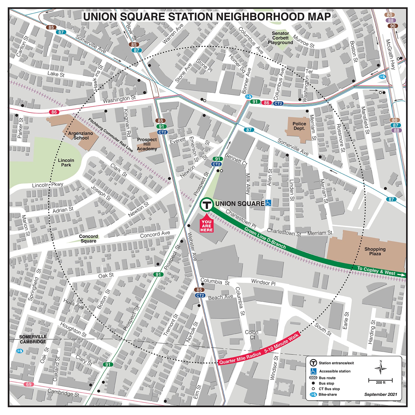 Green Line Station Neighborhood Map: Union Square (March 2022)