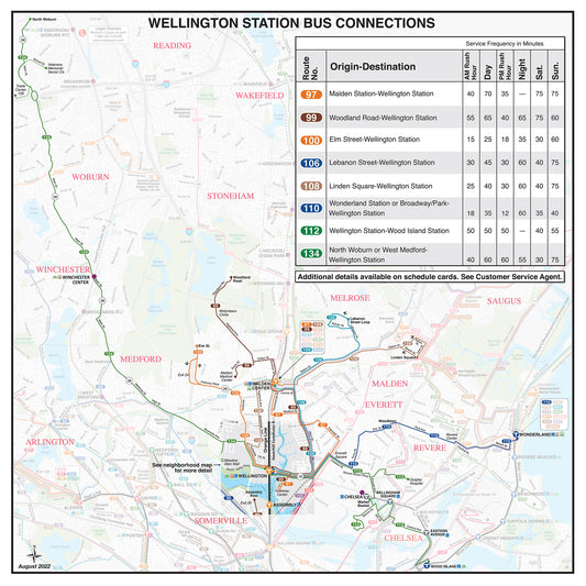 MBTA Wellington Station Bus Connections Map (Sept. 2022)
