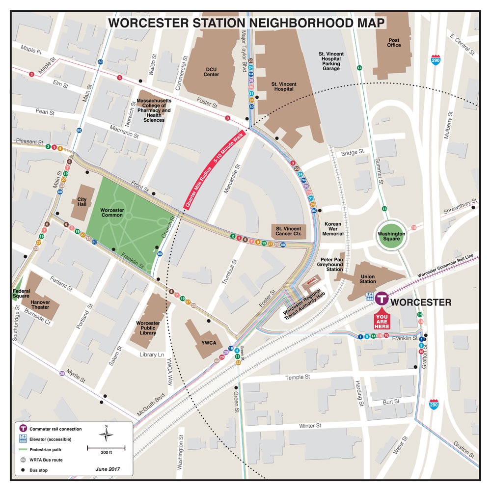 Commuter Rail Station Neighborhood Map: Worcester (June 2017)