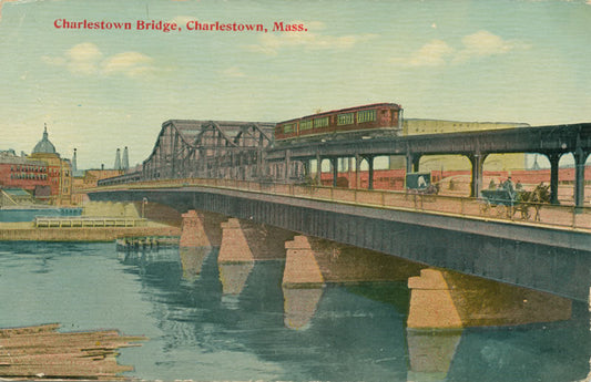 Vintage Postcard: Charlestown Bridge with Rapid Transit Train