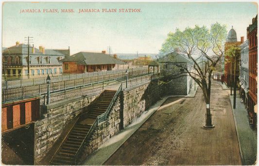 Vintage Postcard: Jamaica Plain Station showing the Elevated Railways